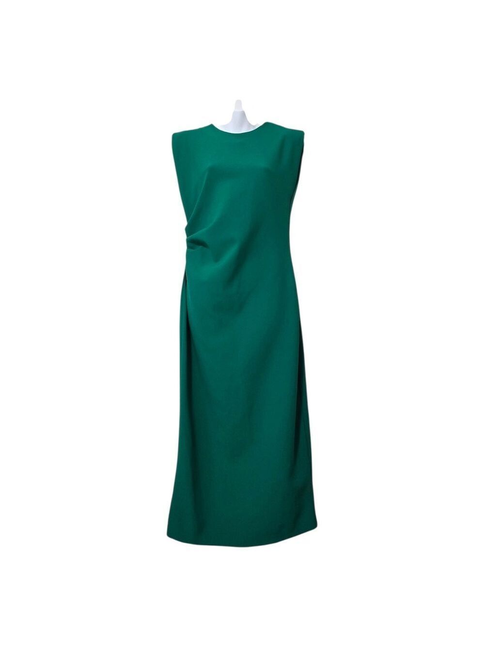 Zara Structured Ruched Waist Vented Midi Dress In Green Sz L